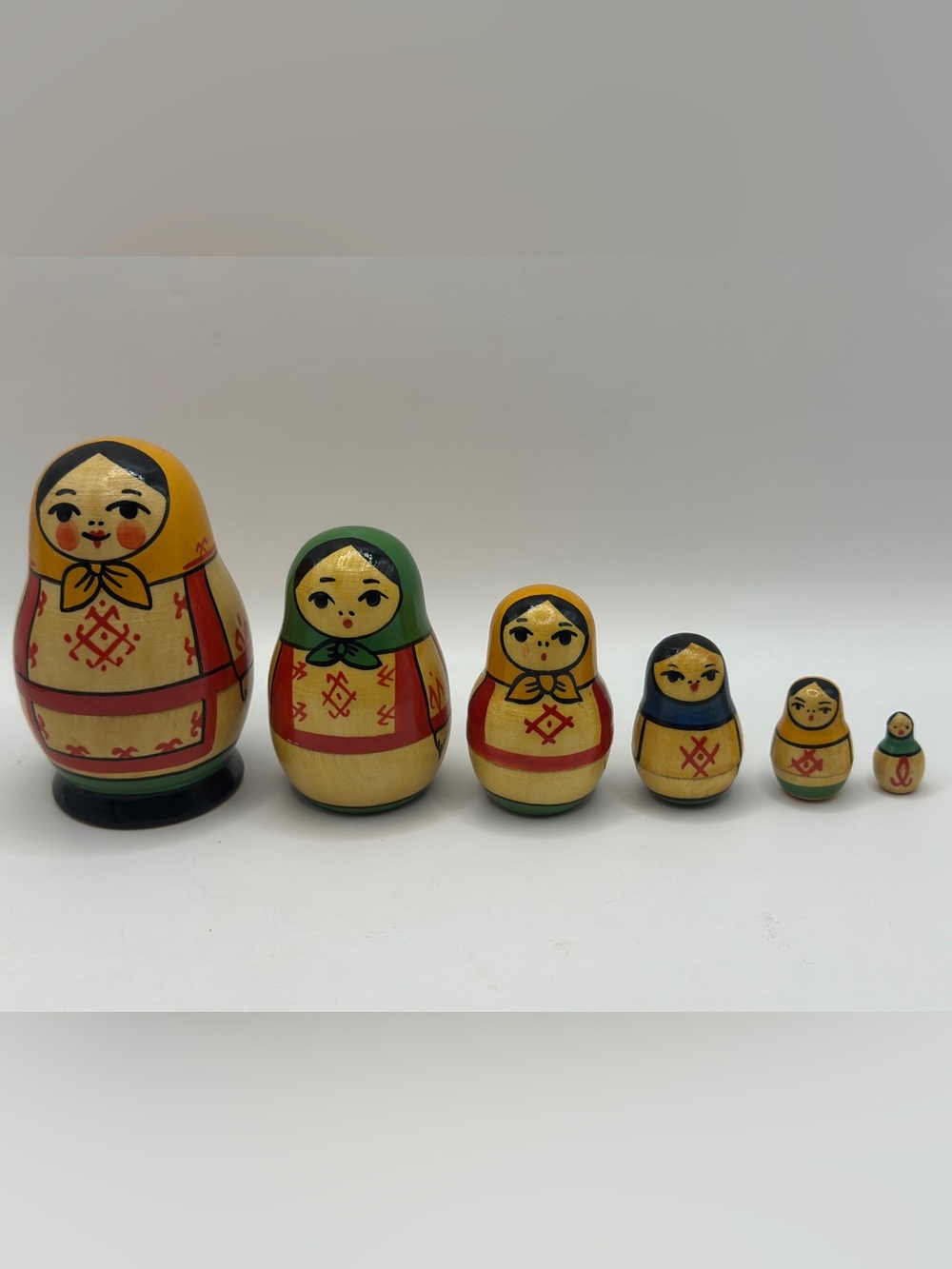 Classic Wooden Matryoshka Nesting Dolls - 6pc Set Multicolor Stacking Girl Dolls